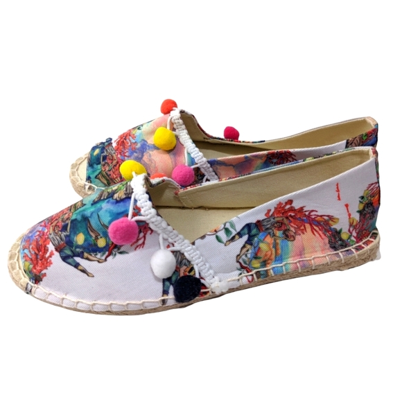New Antica Sartoria Espadrilles Peep Toe Canvass Pom Poms Size Eur 39 US… - Picture 9 of 15